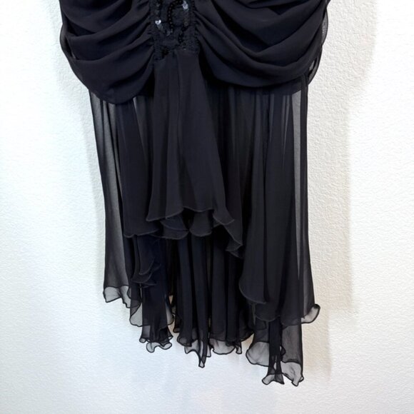 Vintage Black Beaded Fringe Gown Lace Ruched Sequin Cocktail Whimsigoth Dress M - Picture 11 of 17